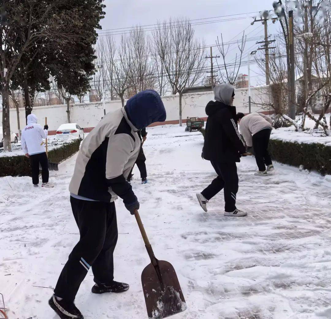 中学生扫雪照片图片