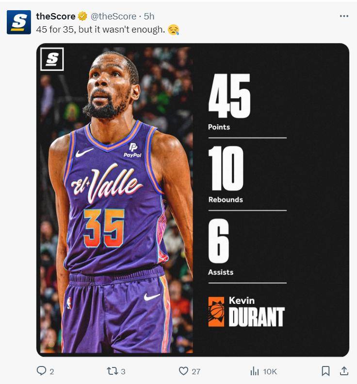 塔图姆致敬足证kd强大 空砍45 10 6太想念布克_比赛_凯文-杜兰特_末节