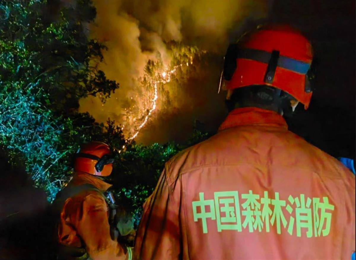 雅江山火救援进入第4天：森林消防凌晨分头扑打，下山后又开展增湿作业_火场_队伍_火势