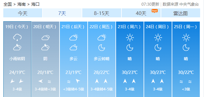 最低15降温降雨海南本周天气