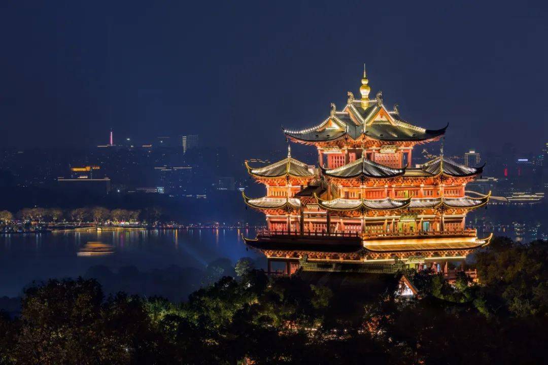 福州西湖公园夜景图片