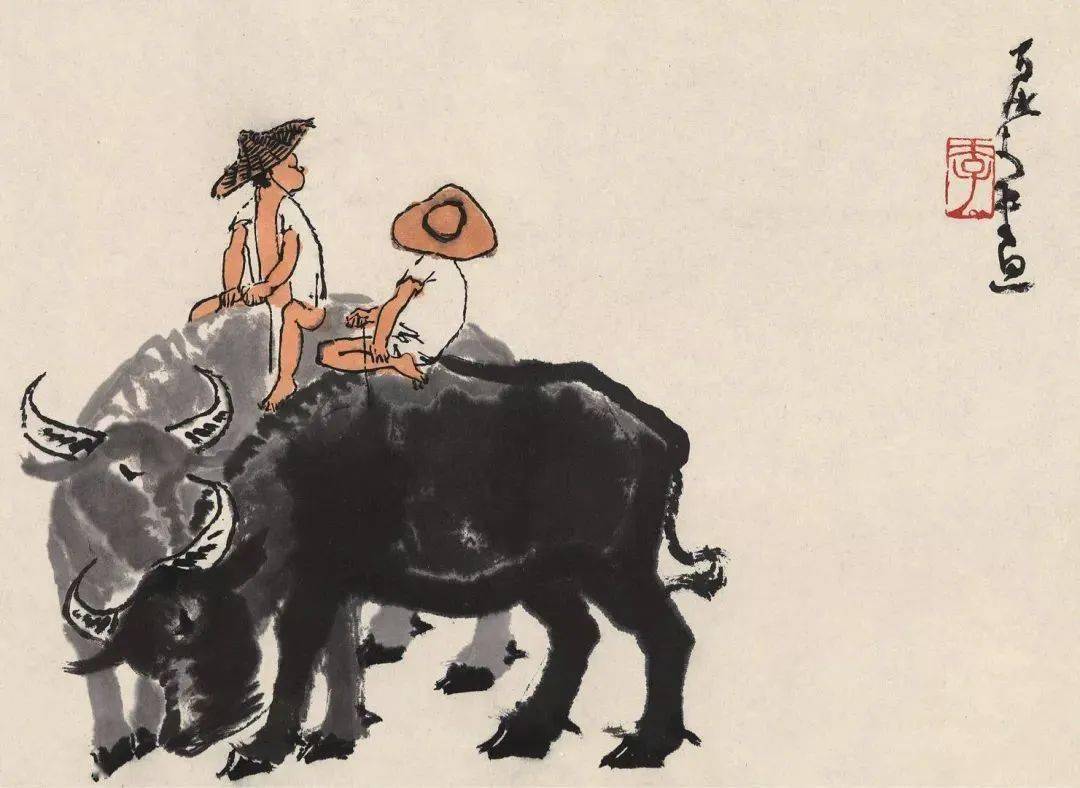 掛軸　近現代書畫家　李可染【牧童図】 中国画 李可染《牧童牛背吹笛图轴》在辽博展出-腾讯新闻
