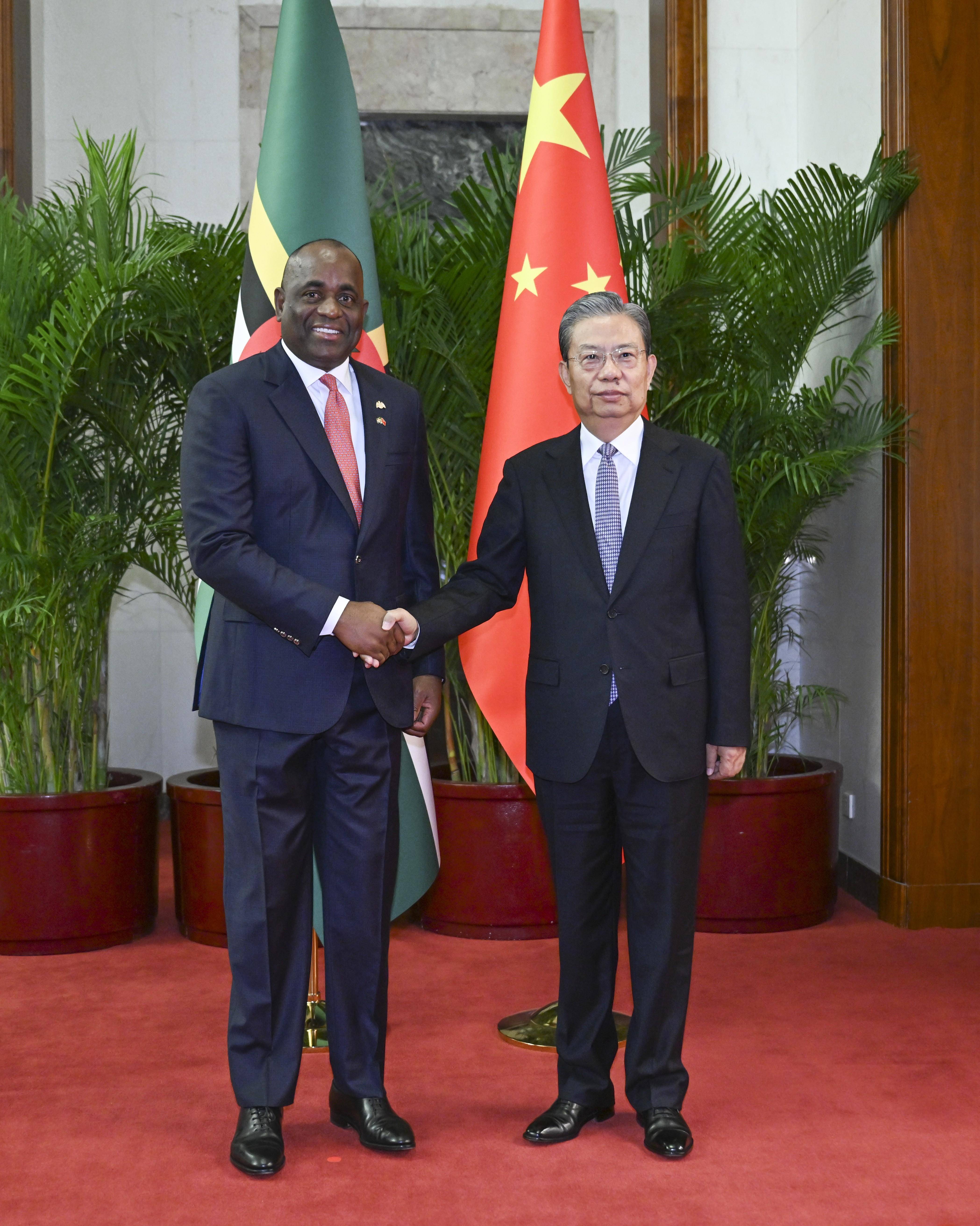 赵乐际会见多米尼克总理斯凯里特