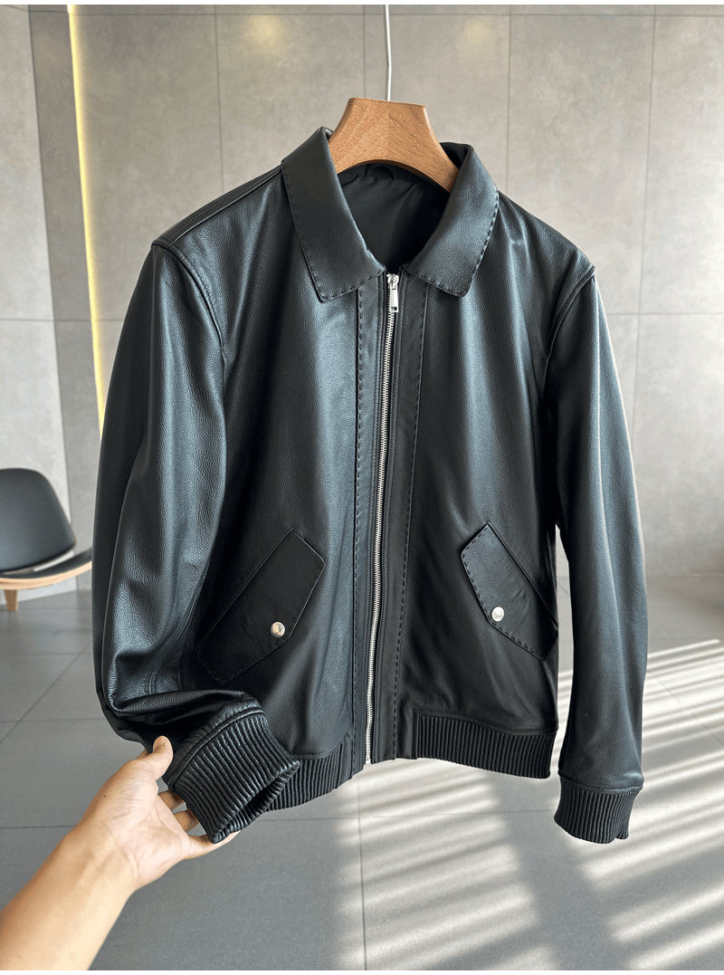 男士皮衣外套558享材质柔软舒适细腻耐久性好黑色经典不过时上身帅气