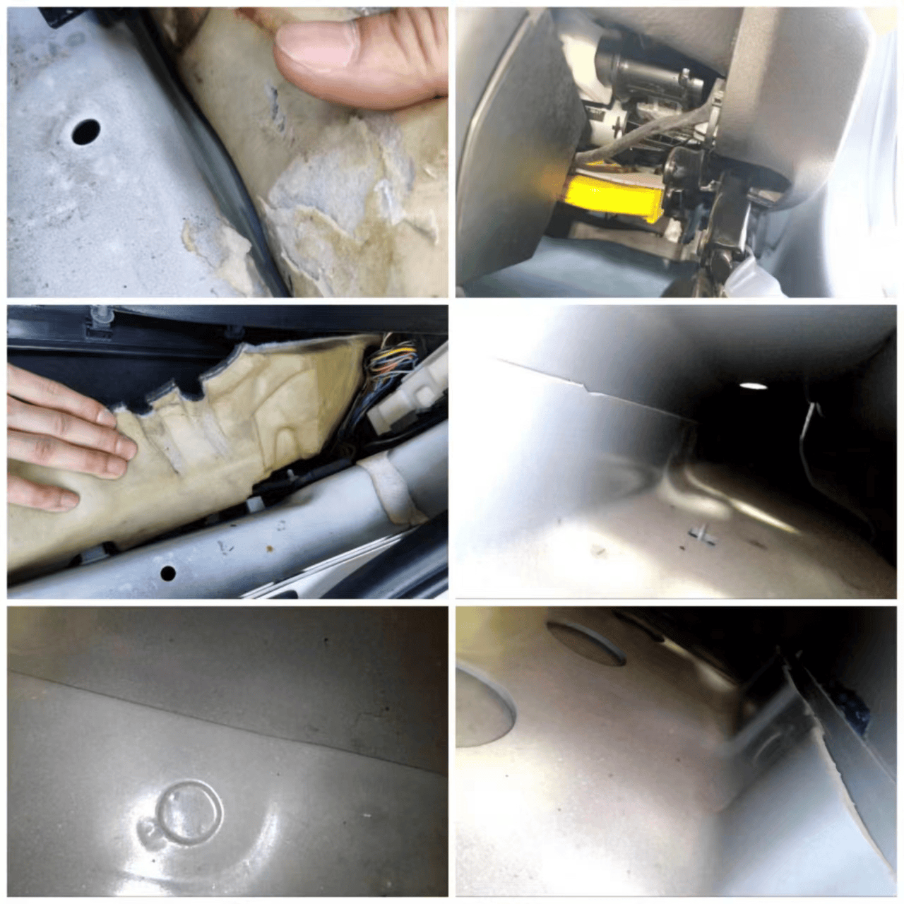 不过拆掉门槛护板,发现地毯棉明显被水侵泡过,地毯内部棉存在变色发硬