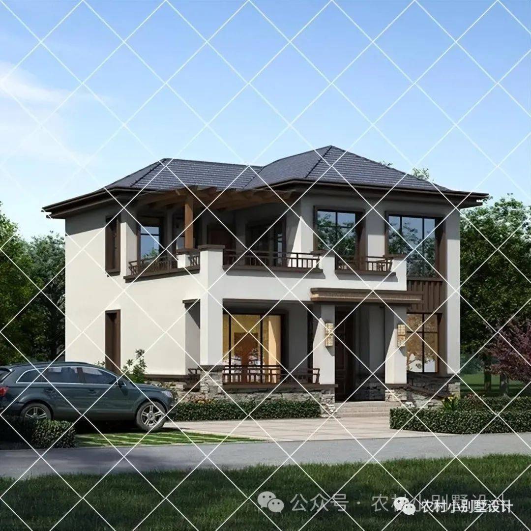 20款二层新中式别墅,2024年想要建房的看过来,就是村里最靓的房_农村