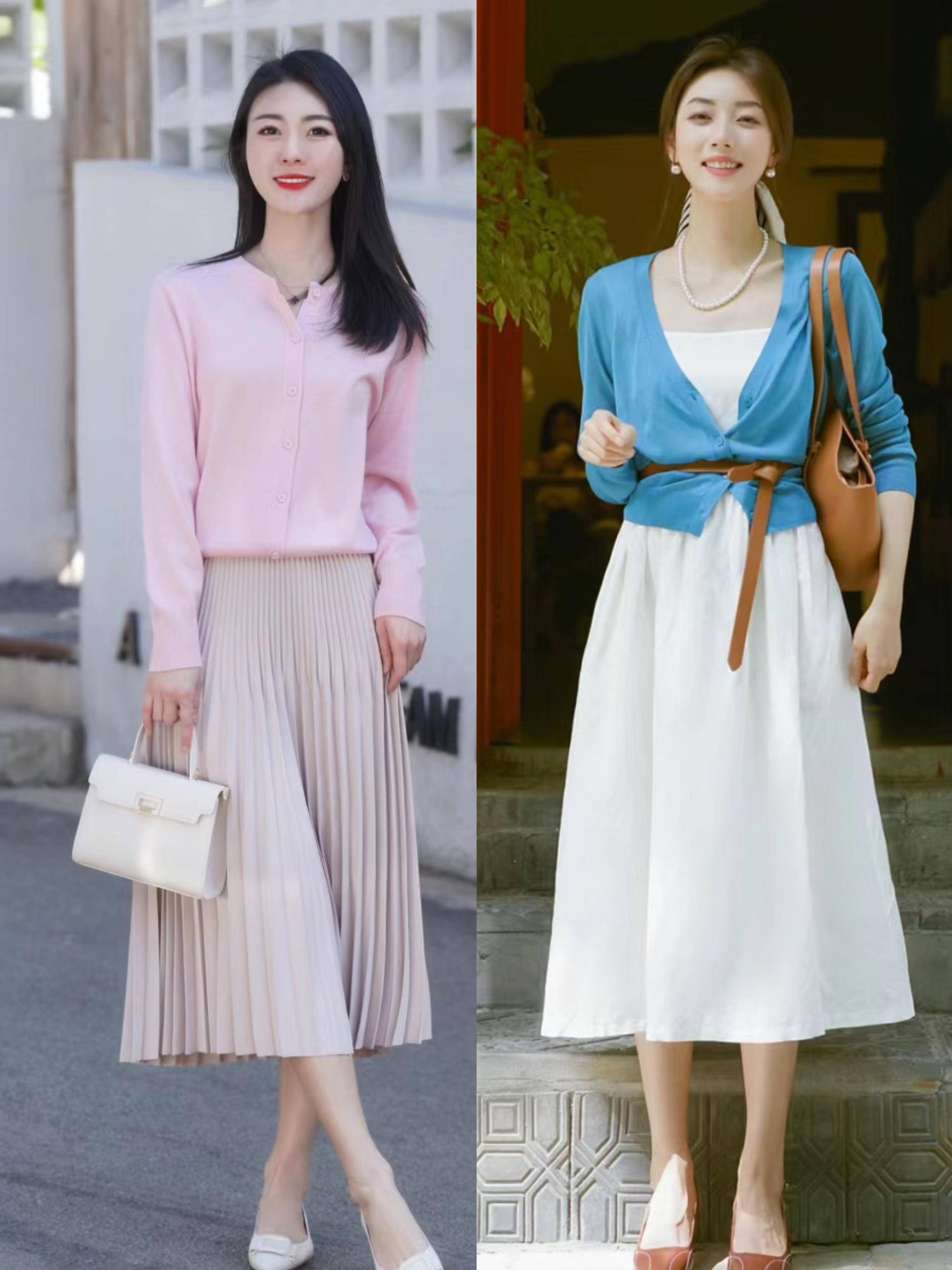 初夏流行一种穿搭叫做针织衫裙子温柔优雅还提气质