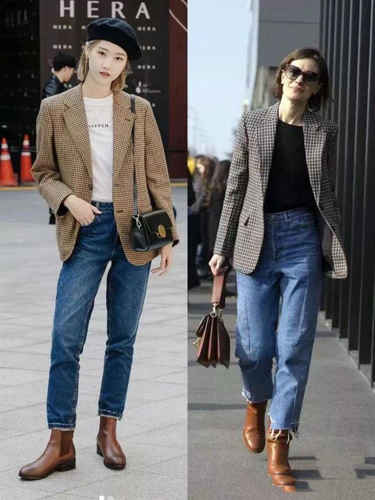 真正有品味的女人都爱西服外套牛仔裤挺拔显瘦又体面