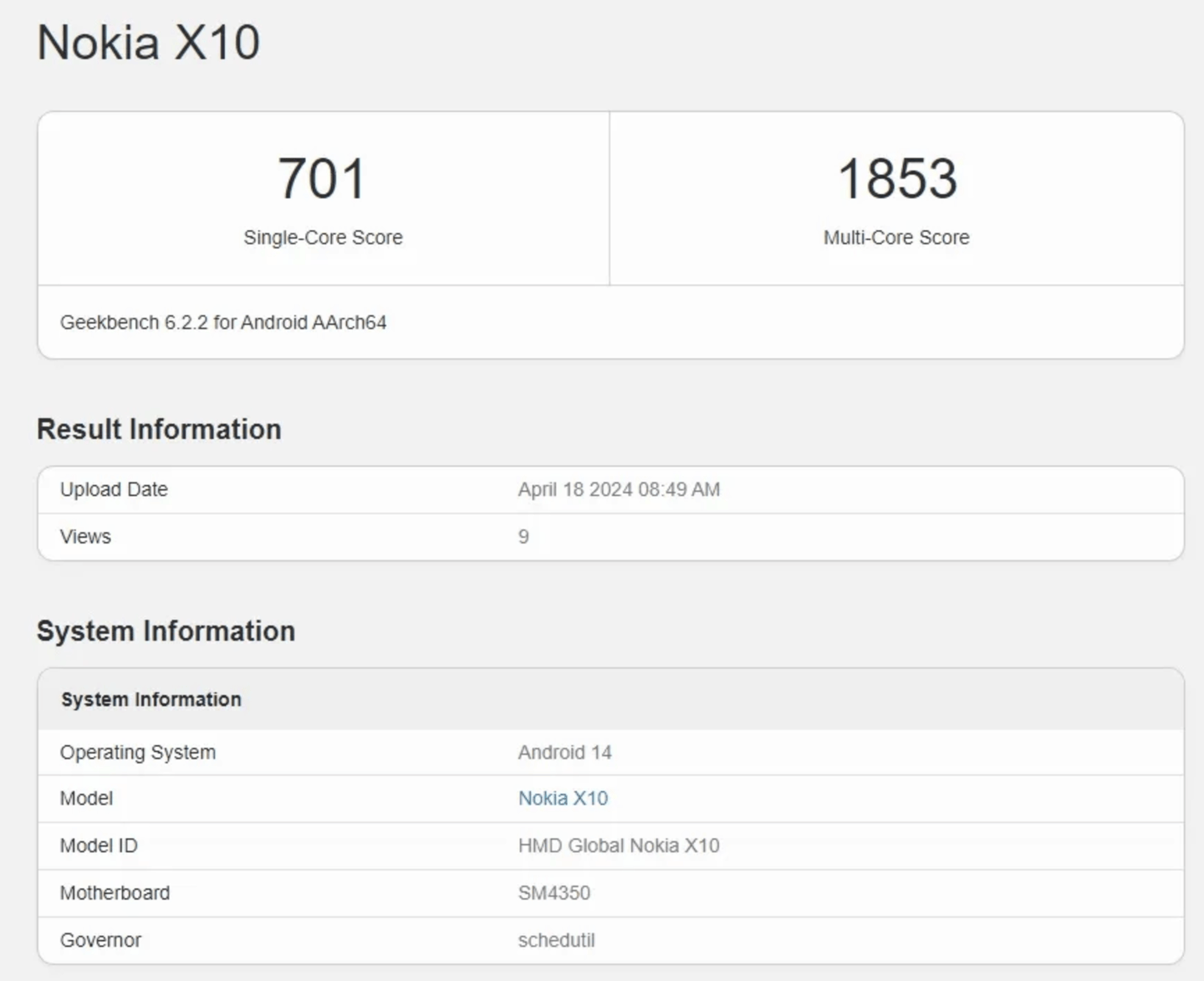 跑分信息显示HMD正为诺基亚X10/20两款手机测试安卓14更新 