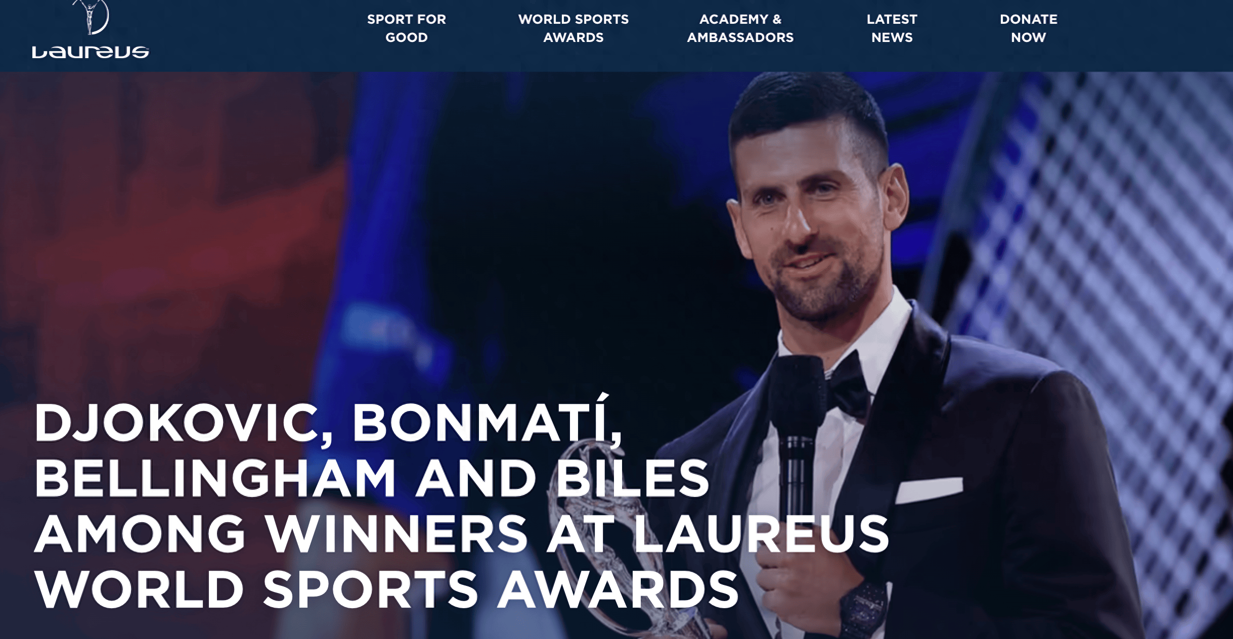 劳伦斯世界体育奖揭晓 德约科维奇第五次荣膺最佳男运动员