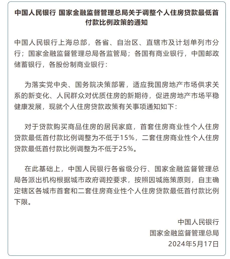 首套房首付最低15%,二套25%!央行重磅组合拳——_调整_通知_公众