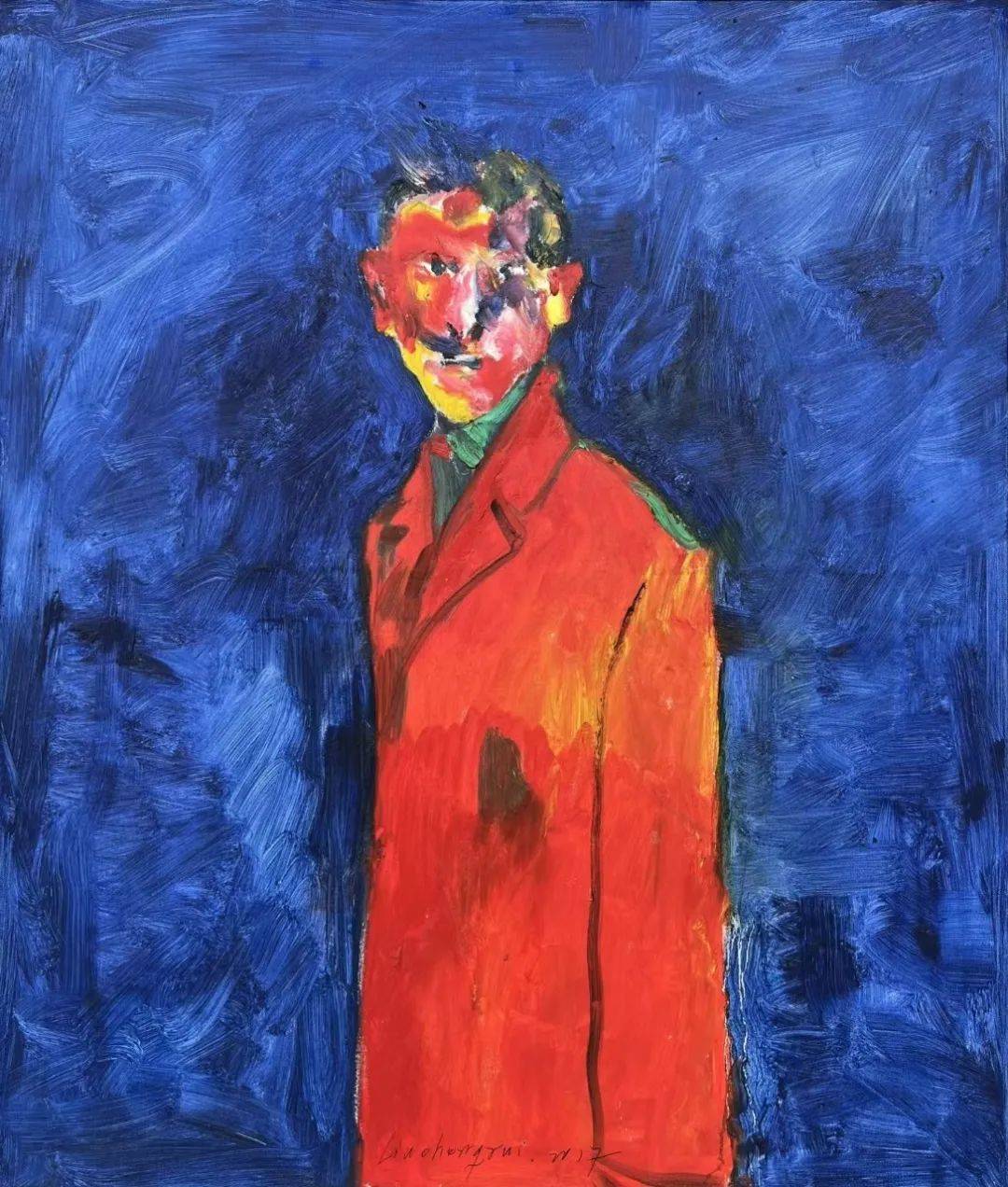 刘成瑞,红衣诗人,122cmx102cm,油画,2018liu chengruis,poet in red