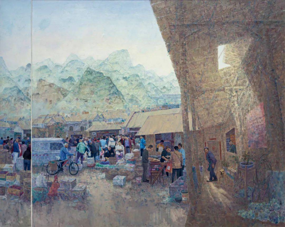 晋华《同心协力展神娇》150cm×180cm曹正《晨光牧歌》200cm×180cm