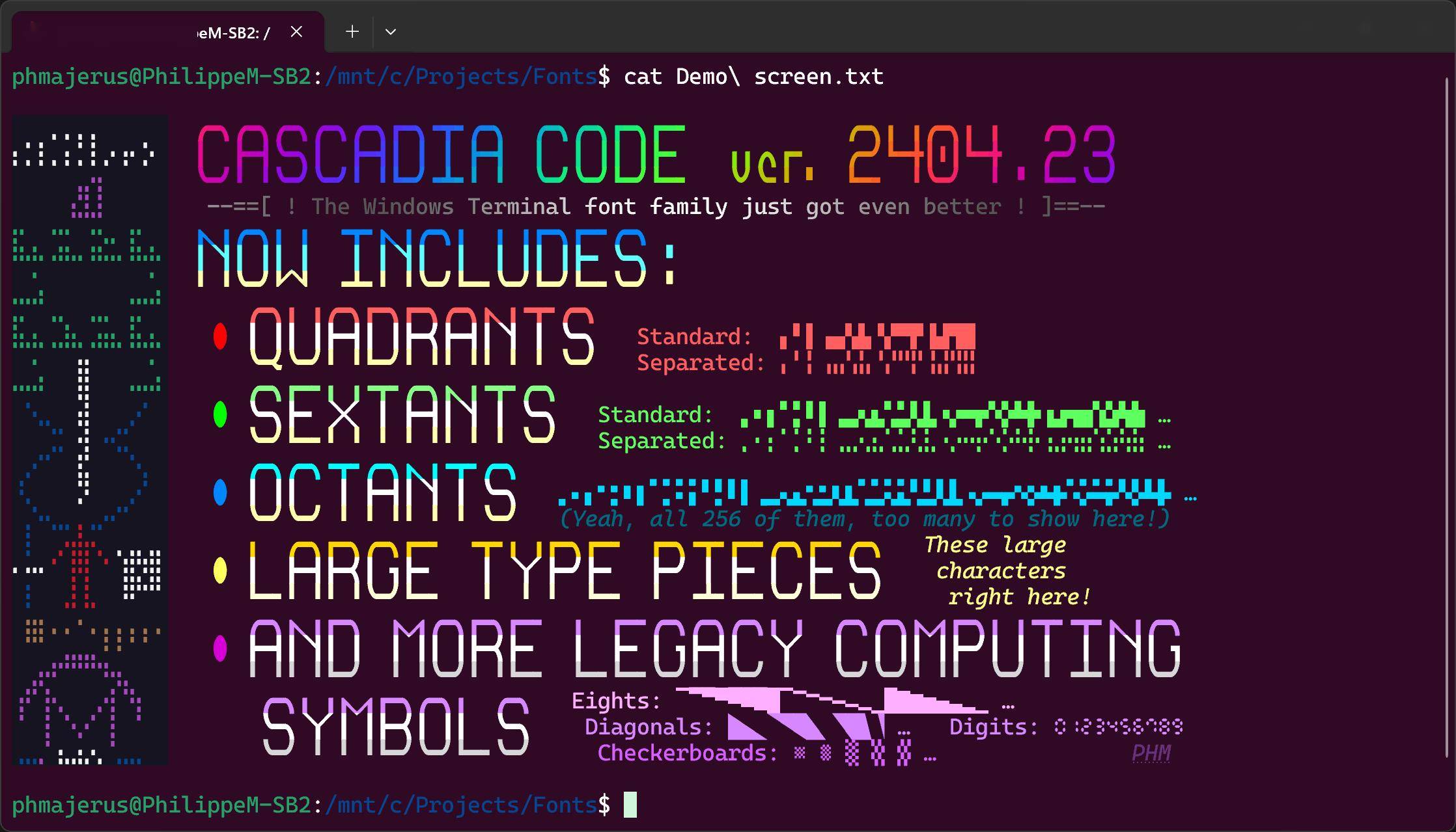 微软开源字体Cascadia Code获2404.23版本更新 添加对象限等