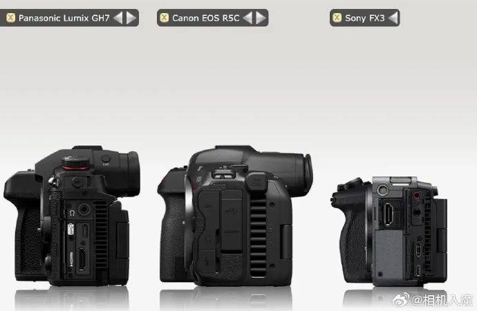 松下gh7,索尼fx3,a7s3,佳能r5c体积对比