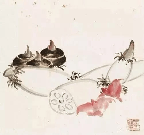 国画大师画的莲藕