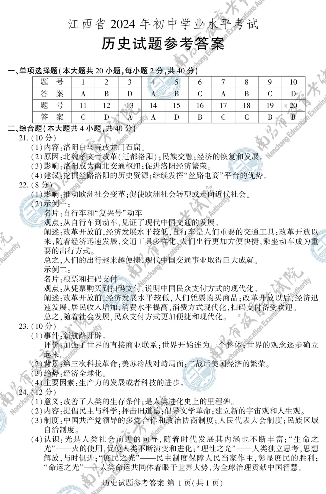 权威！江西省中考试题及答案公布，含所有科目，抓紧收藏……