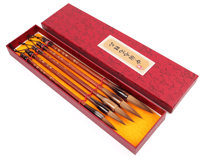 纯手工红檀玛瑙狼毫毛笔5支仅97元!
