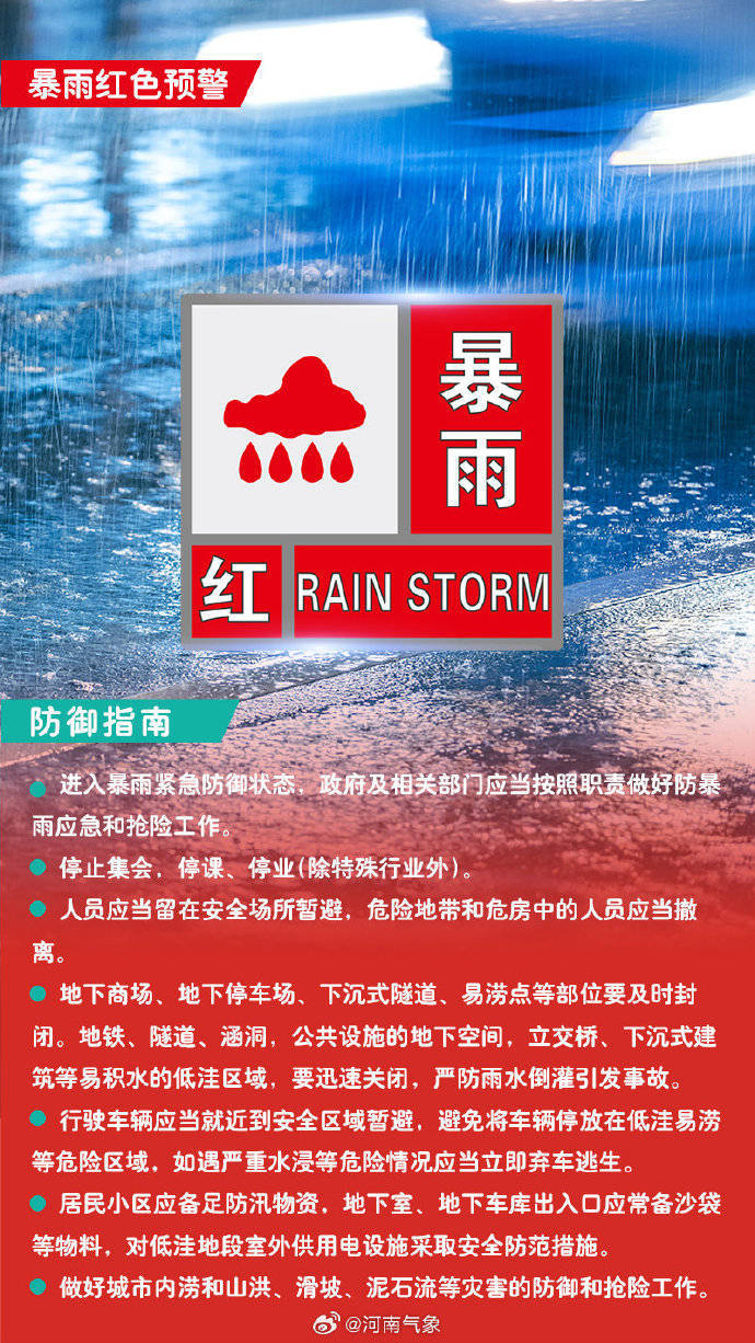 南阳发布暴雨红色预警信号