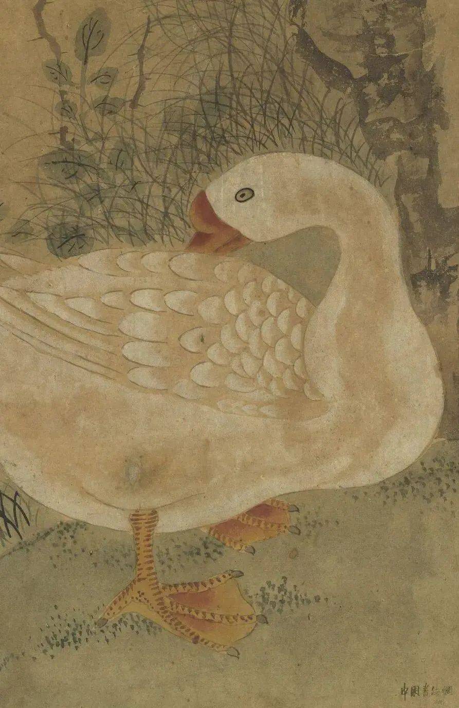 佚名 花鳥圖 元佚名《花鹅小景图》_作品_国画_当代