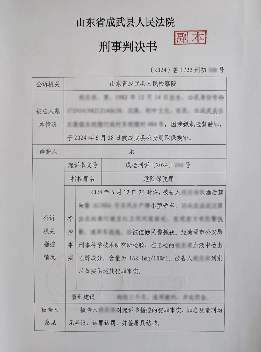 一目了然 一看就懂 | 成武法院发出首份“表格式”刑事判决书_案件_被告人_审判庭