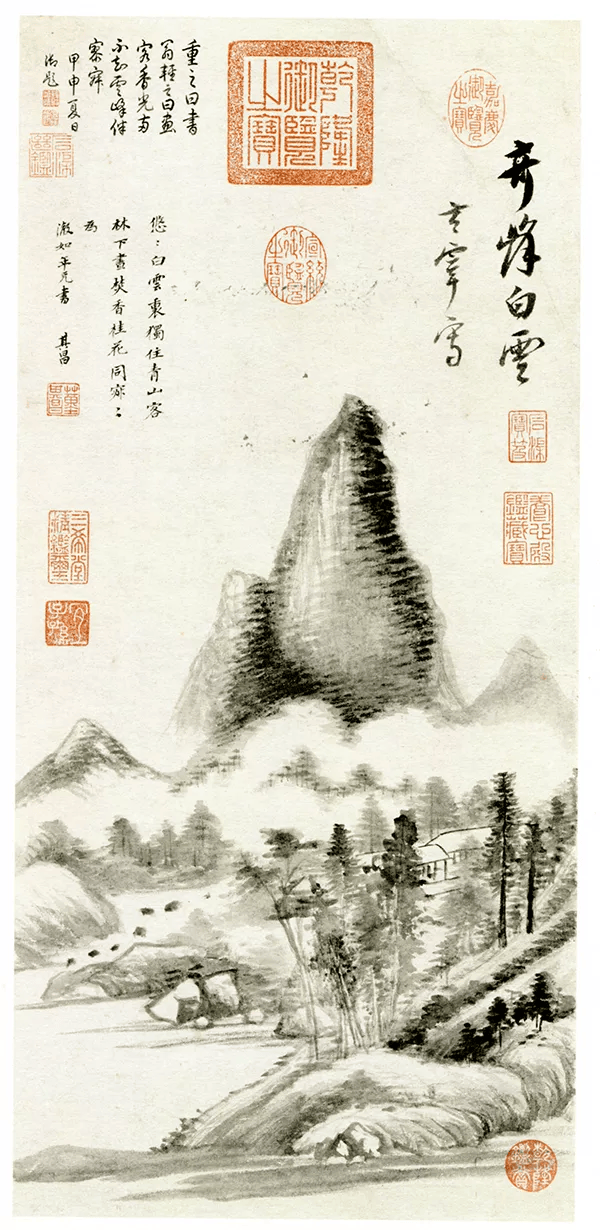 董其昌奇峰白云图轴顾村言:其实我现在看董其昌,比如他的一幅山水手卷