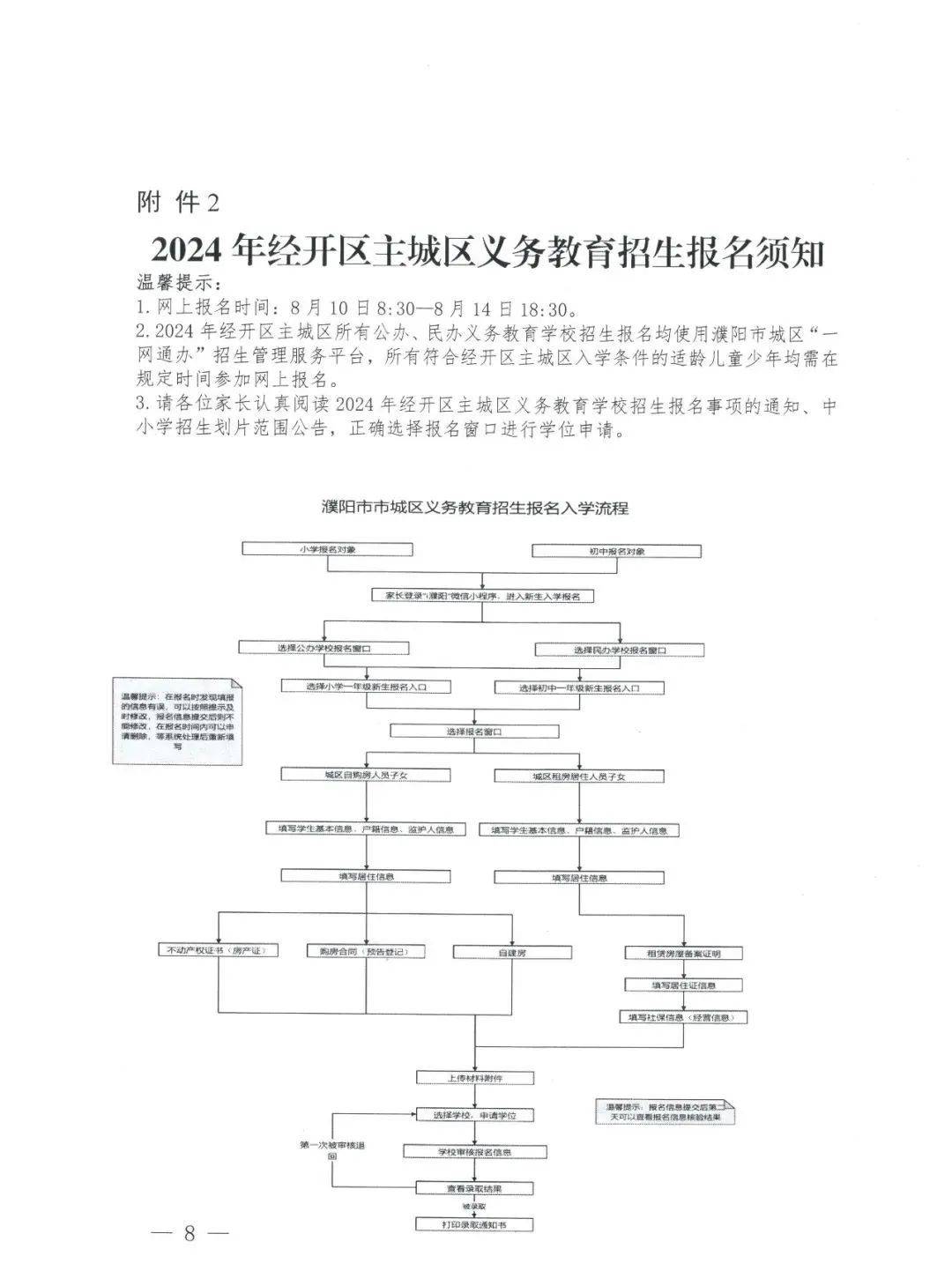 濮阳经济技术开发区教育局关于2024年经开区主城区义务教育学校招生