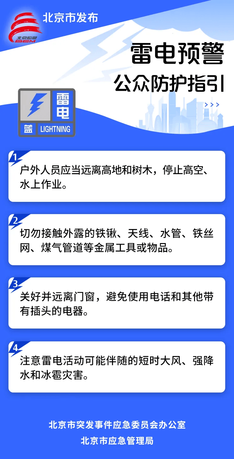 短时雨强较大 7级大风!北京市发布雷电蓝色预警!请注意防范