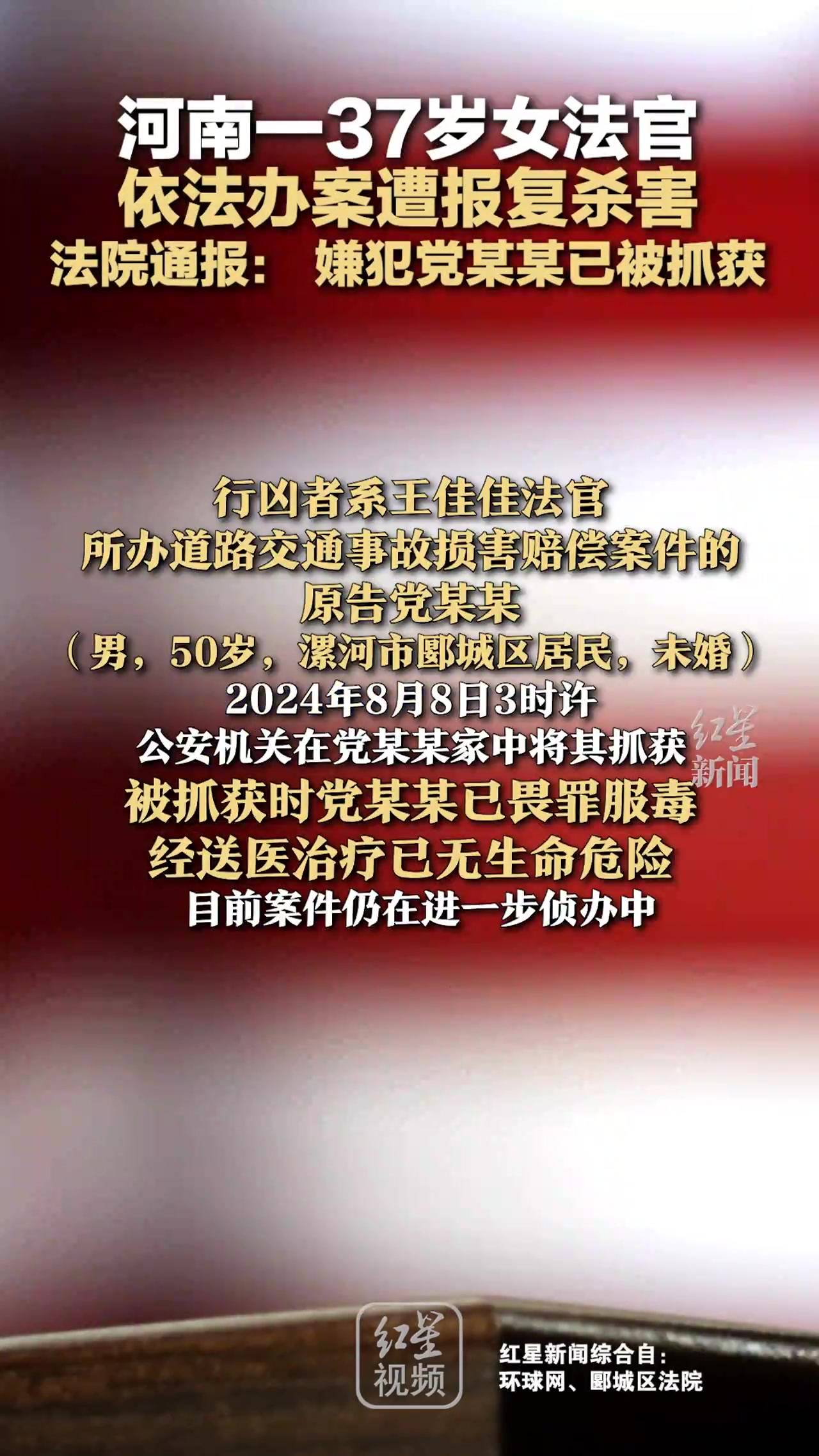 河南一37岁女法官依法办案遭报复杀害,法院通报: 嫌犯党某某已被抓获