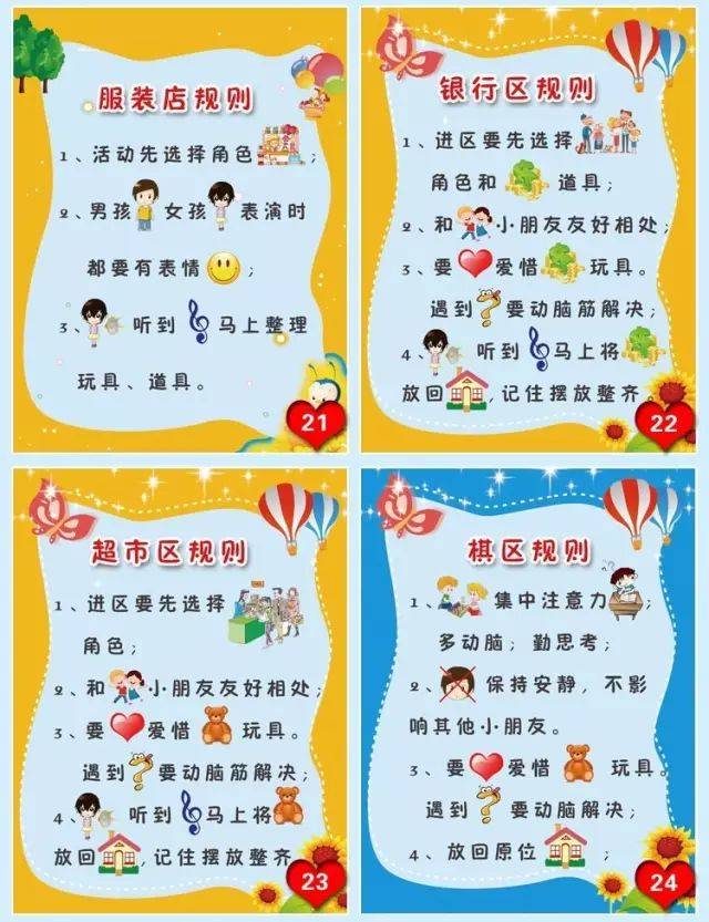 幼儿园活动区进区约定规则&区角标识标志!