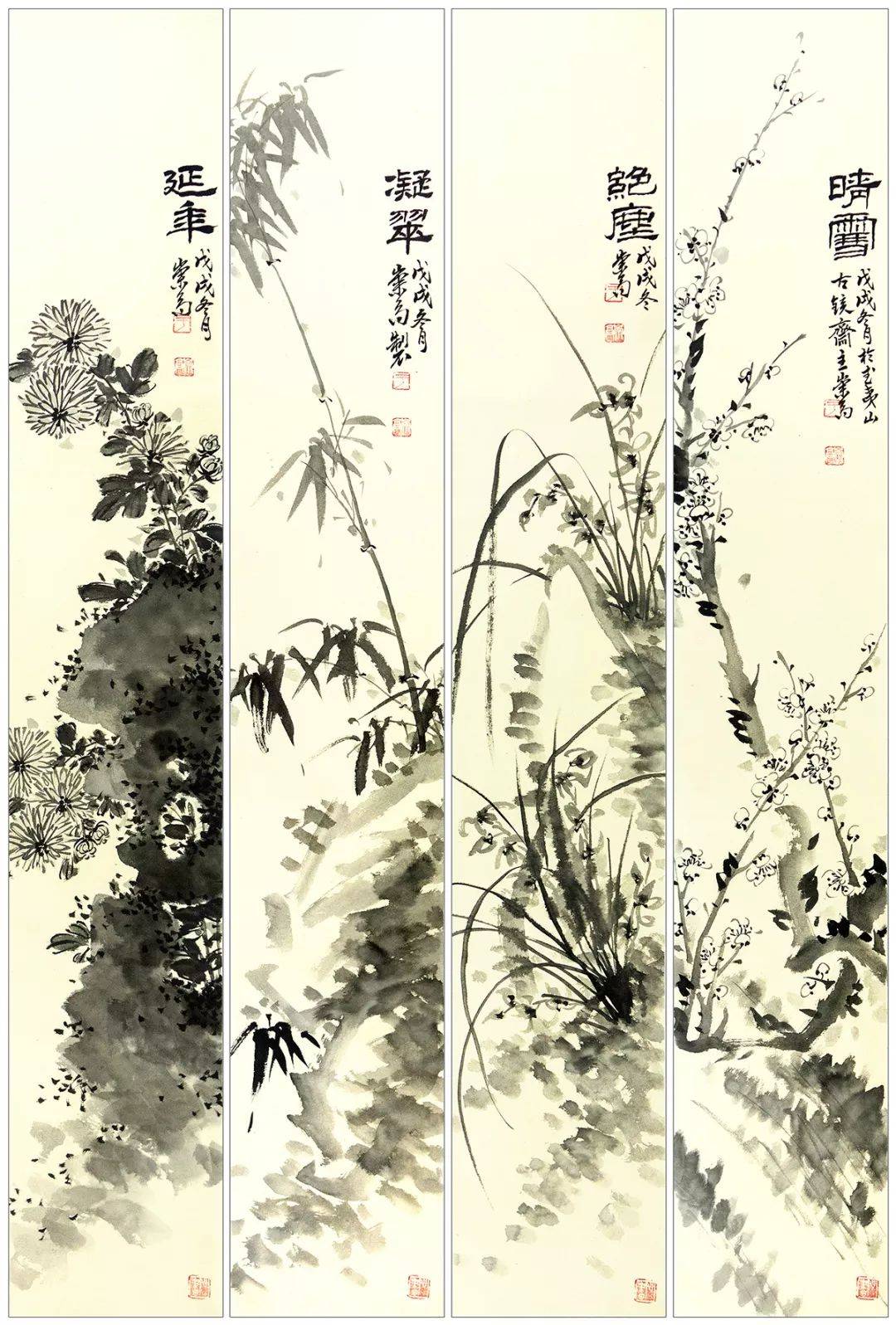 水墨梅兰竹菊100幅，格调不俗_梅花_兰花_郑板桥