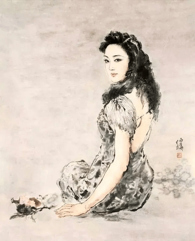 絵画　手書き　美人画　画家白伯驊　美術品 ryu3-11.jpg