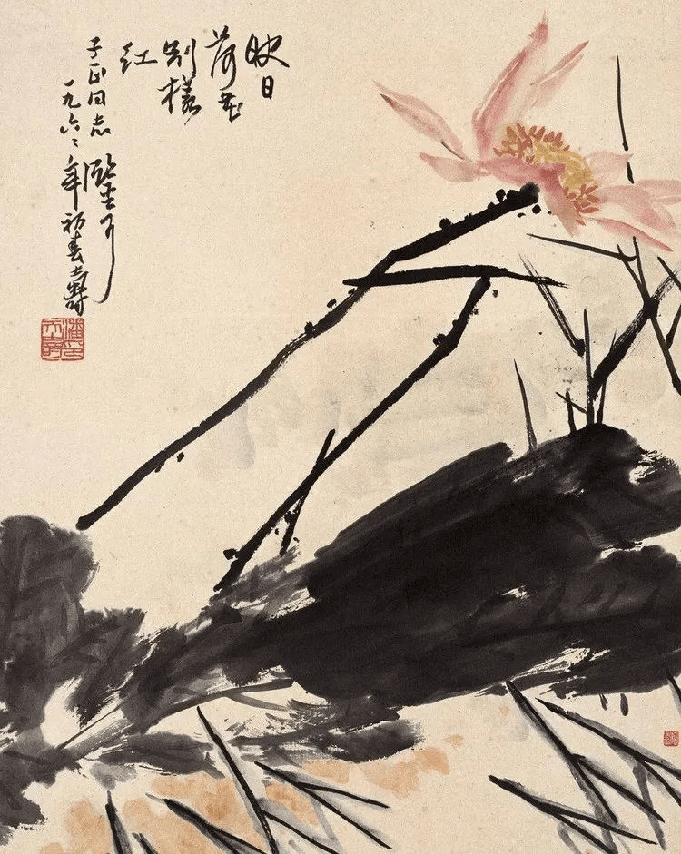潘天寿画荷:用笔似斧劈,构图险中求_荷花_作品_画面
