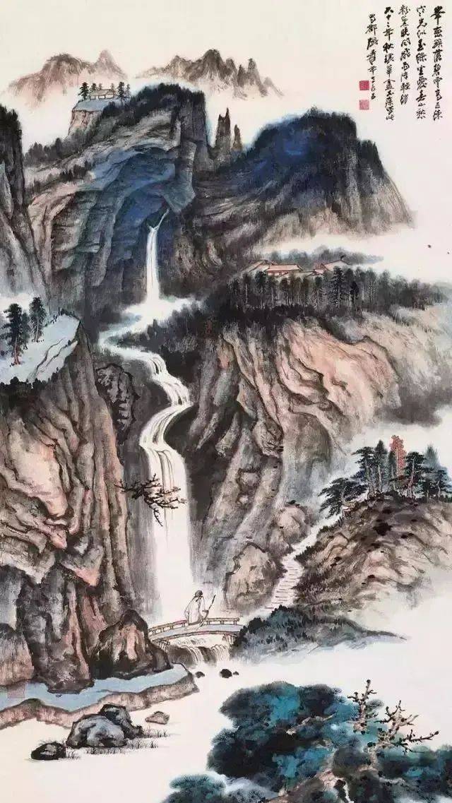 张大千崇山观瀑图大全,大气磅礴,气吞山河,令人神往的山水画境