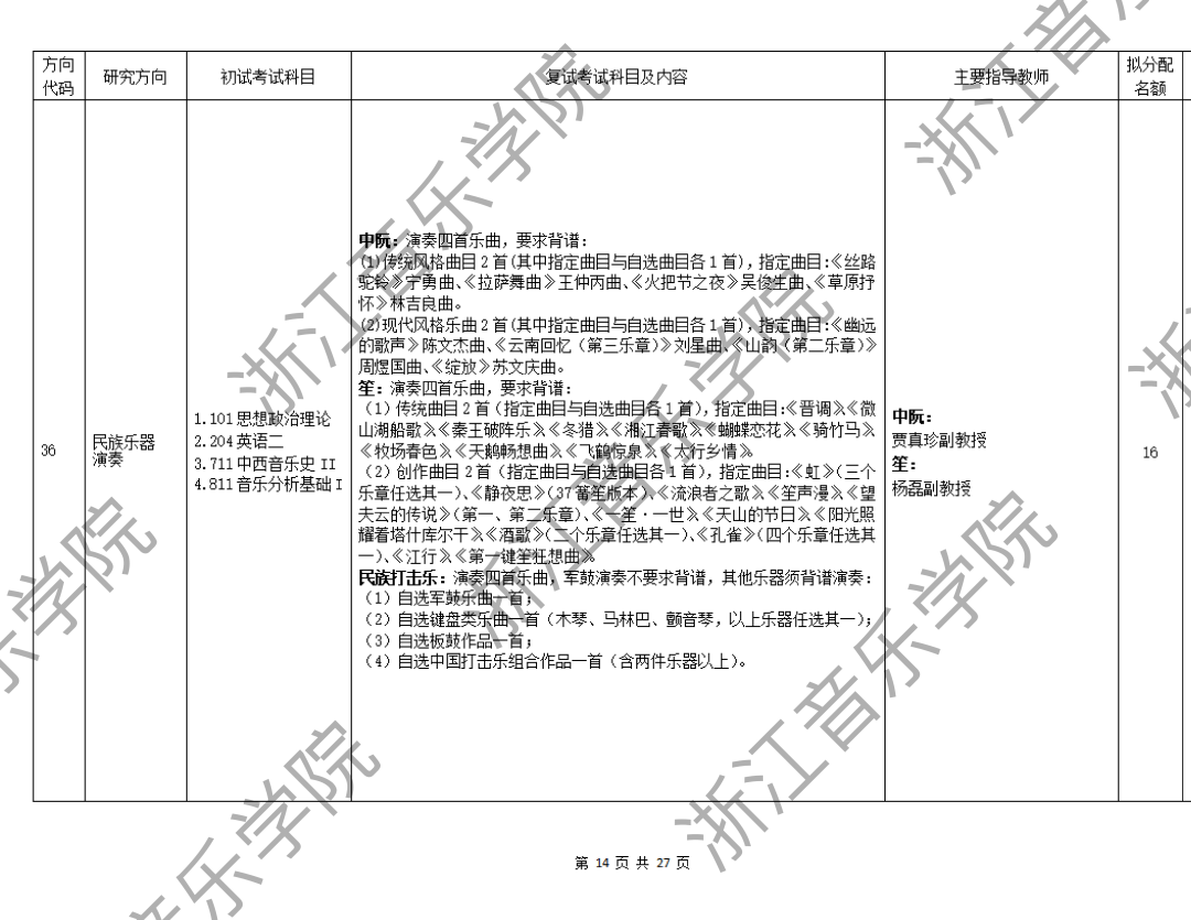 2025年浙江音乐学院硕士初复试招生简章,专业目录,最全考