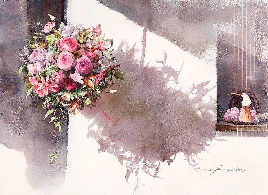 一位外国水彩画家,居然画出了中国水墨的绝美意境,这光影简直美爆!