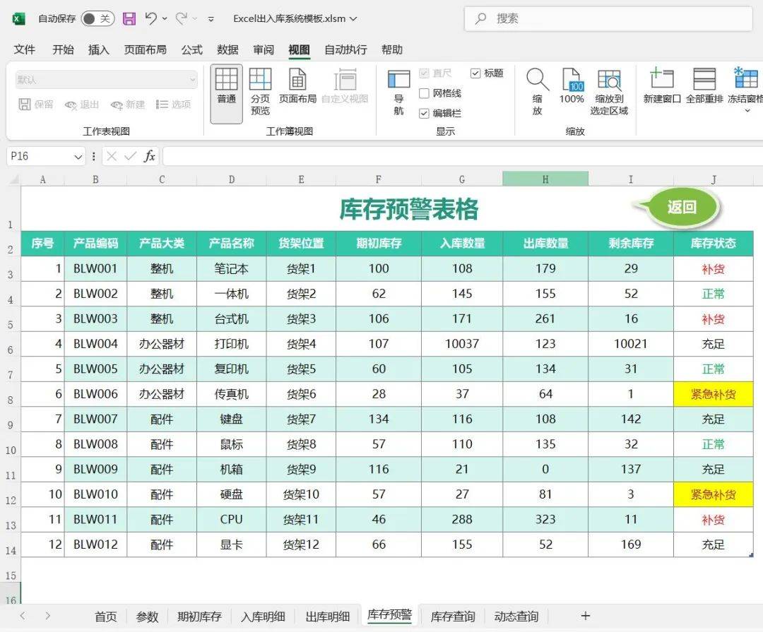 excel自动出入库管理系统模板