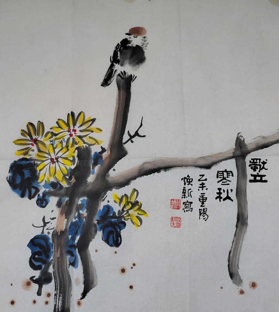 油画千菊飞寓意图片