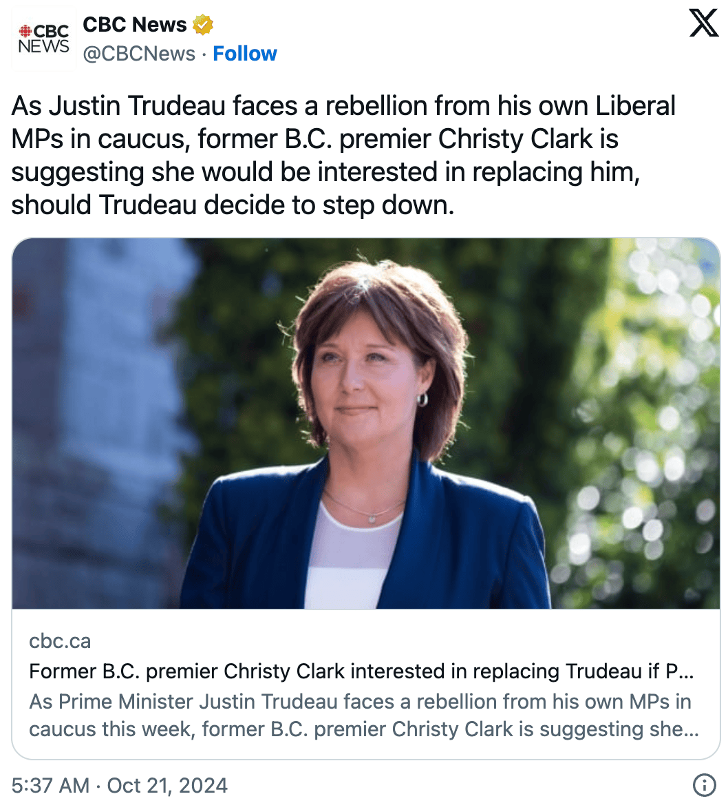 特鲁多如果辞职,这位bc前省长有意接任!