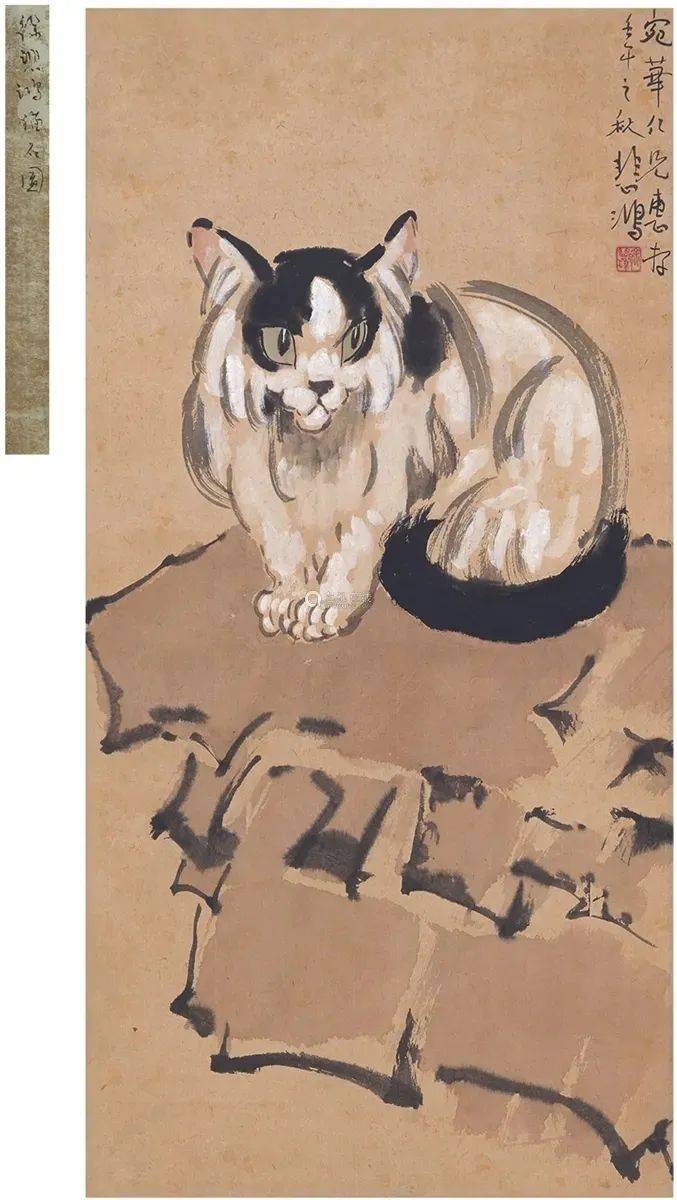 中国画 栄宝斎　木版 徐悲鴻［石に猫］印刷 紙本！ 中国画 栄宝斎 木版 徐悲鴻［石に猫］印刷 紙本！