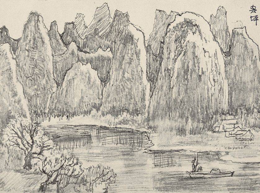 李可染速写,刻画精微