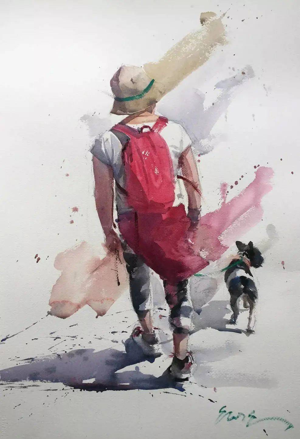 水彩速写人物,简单的意境美