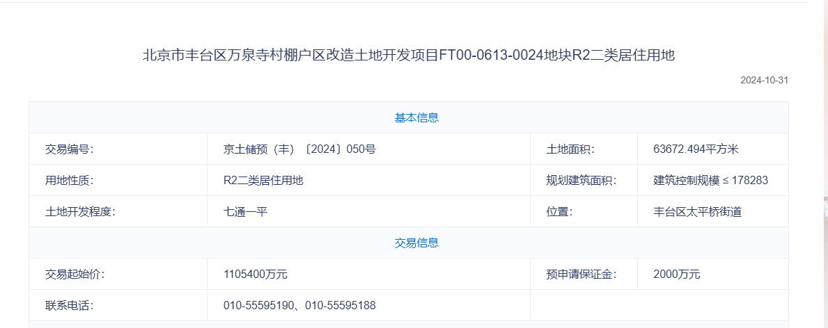 110.54亿！丽泽+二环 丰台万泉寺供地开启预申请 |土拍快讯