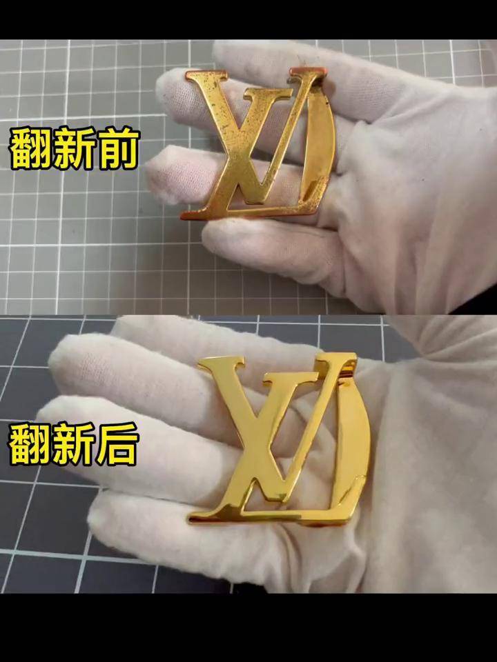 皮带扣电镀翻新稍后效果对比皮带扣翻新 皮带翻新修复 lv