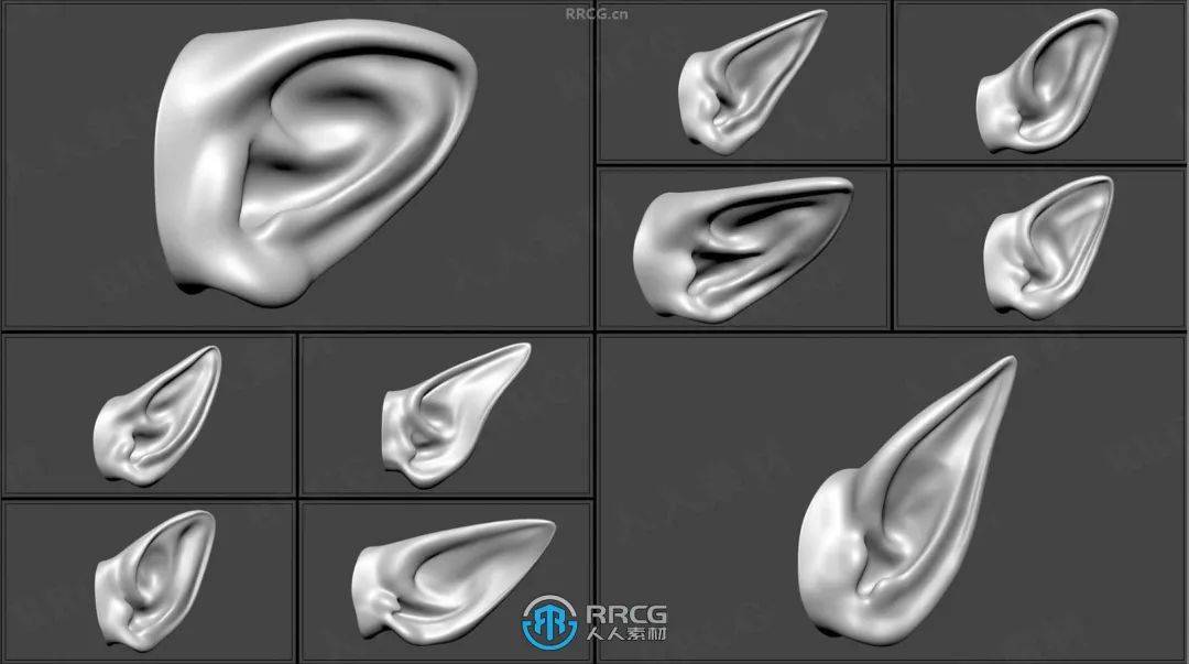 50组人形生物耳朵zbrush imm笔刷与3d模型合集