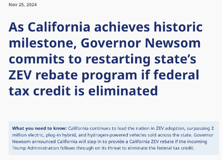 加州州长纽森公开挑战特朗普：你若取消电动车补贴，加州自己掏钱顶上