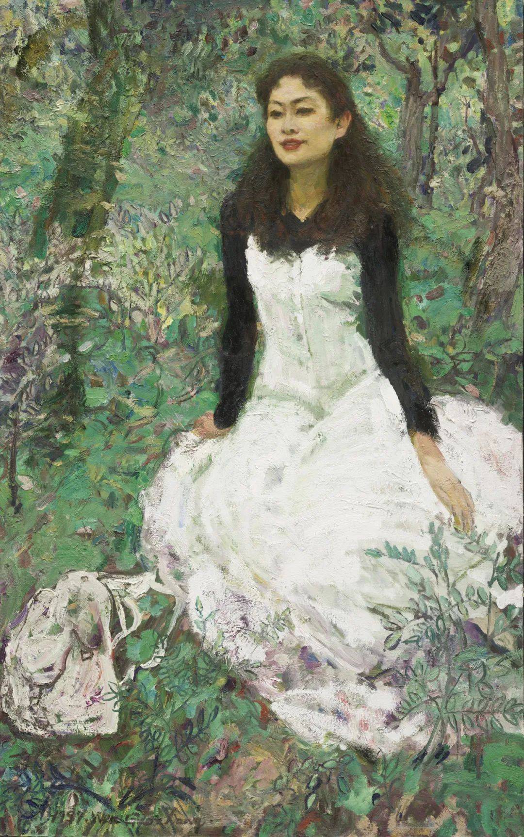 文国璋《迎曦的妹妹迎新》布面油画 81×129cm 1997年文国璋 向列维坦