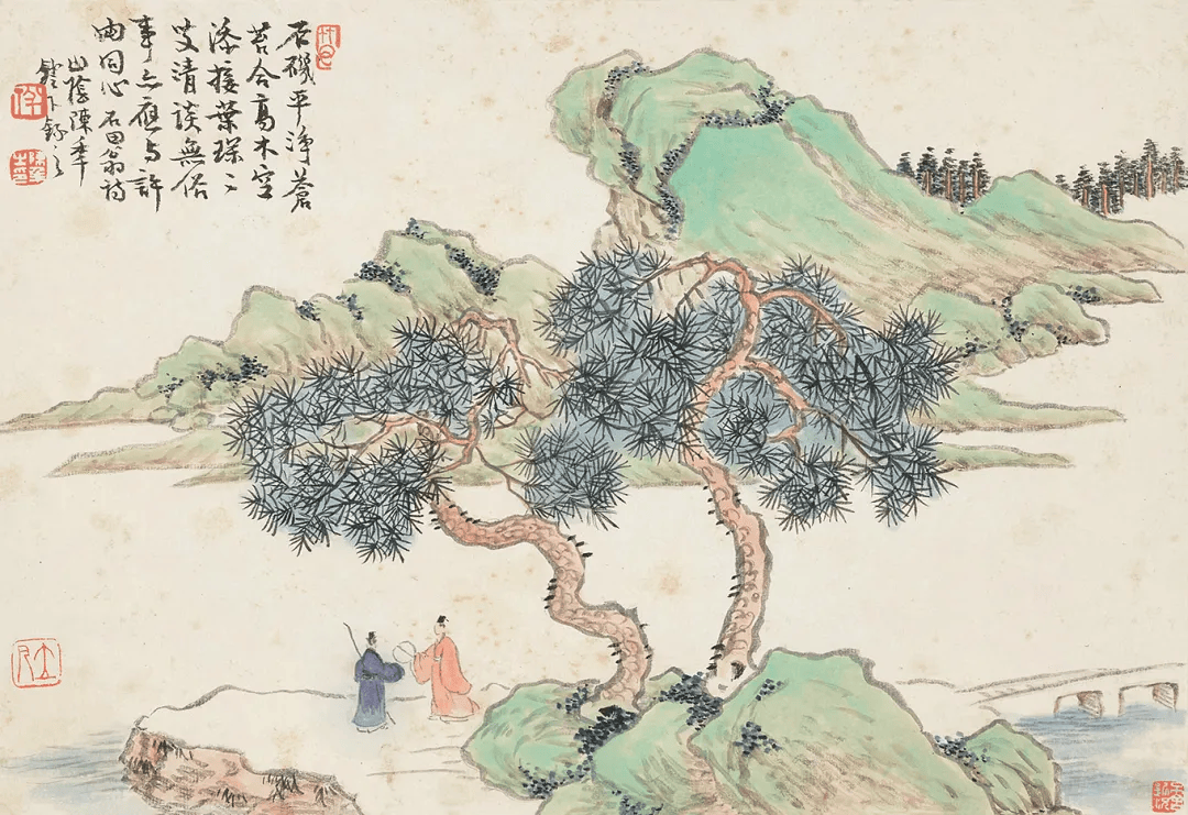 晚清著名海派画家任预的山水画,笔墨松秀,设色清丽