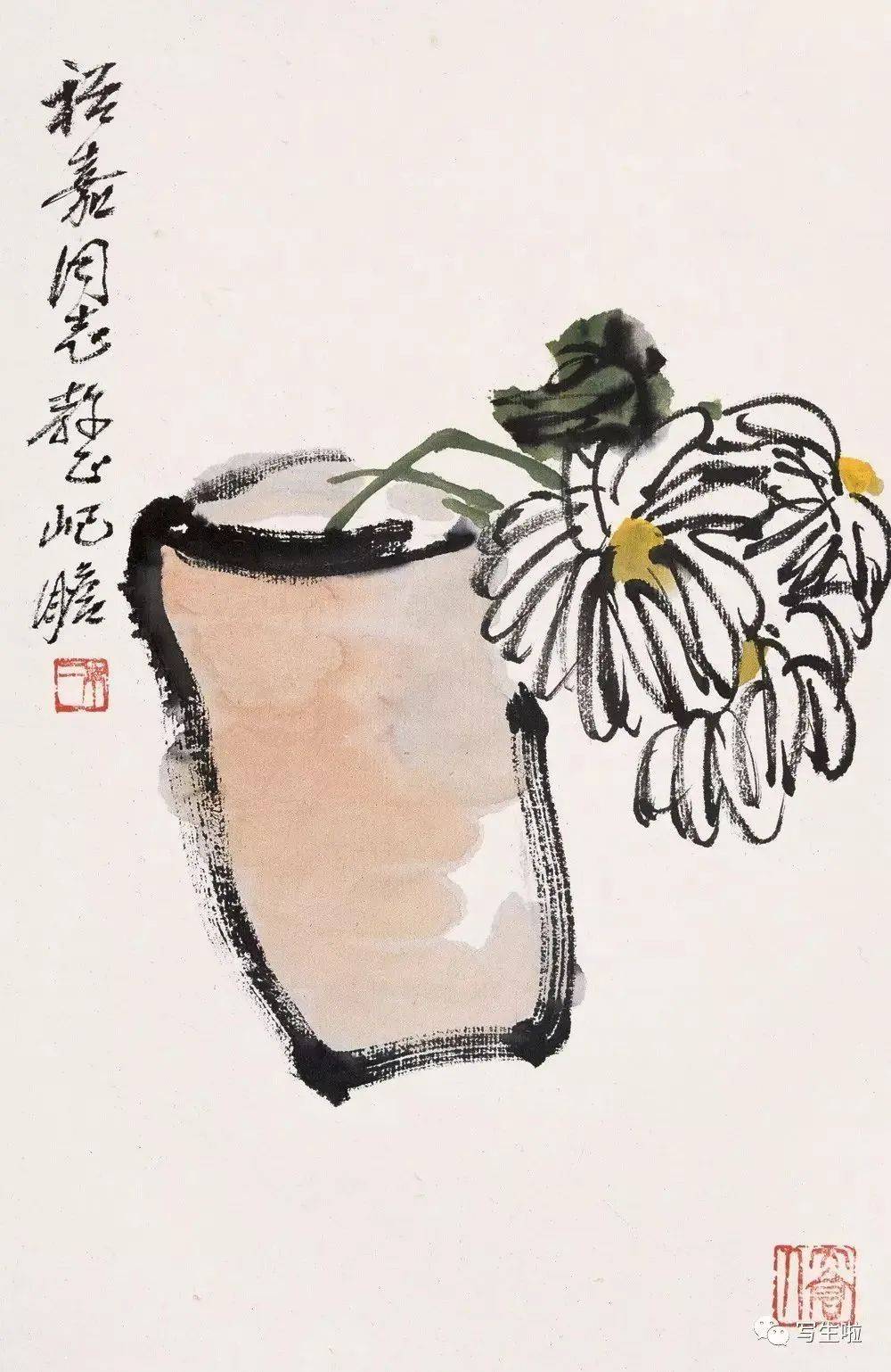 朱屺瞻『瓶花图』，大笔狂扫