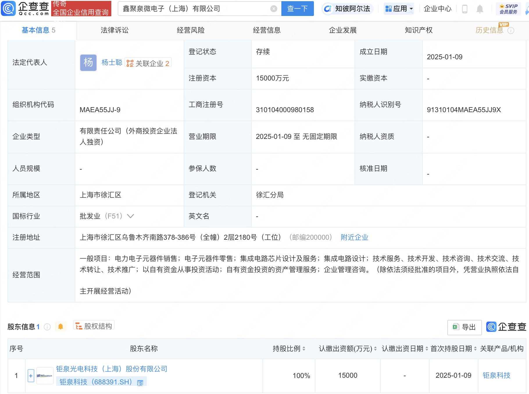 钜泉科技新设微电子公司，注册资本1.5亿